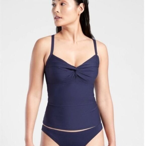 Athleta Womens Twist Up Tankini Top Swim Tank UPF 50+ Blue 32 D/DD - Picture 3 of 13